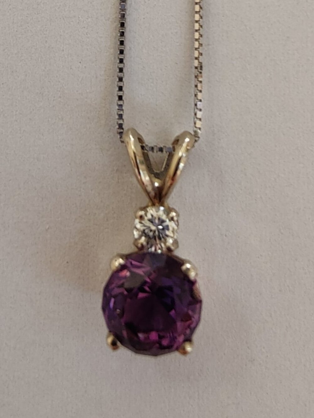 Amethyst Stud Necklace With Sterling Silver Setting And Chain